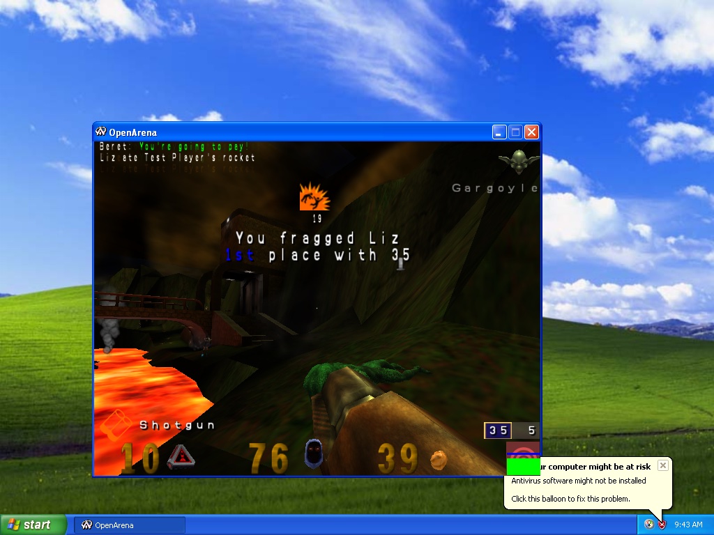 OpenArena 0.8.8 on browser XP through VMware's Mesa OpenGL driver